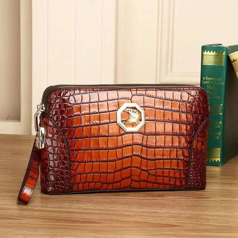 SENOFAN 2025 Clutches Men Lock Envelope Handbag Genuine Leather Alligator Wallet Pouch Male Clutch Business Phone Bag