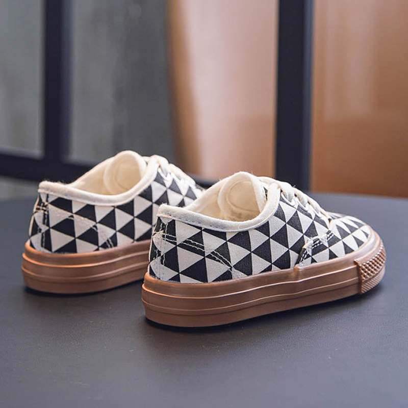 2025 Kid Canvas Shoes White and Black Plaid Checkered Casual Sneakers Toddler Soft Sole Fashion Shoes for Boys Girls Size US4c-US4y H0181
