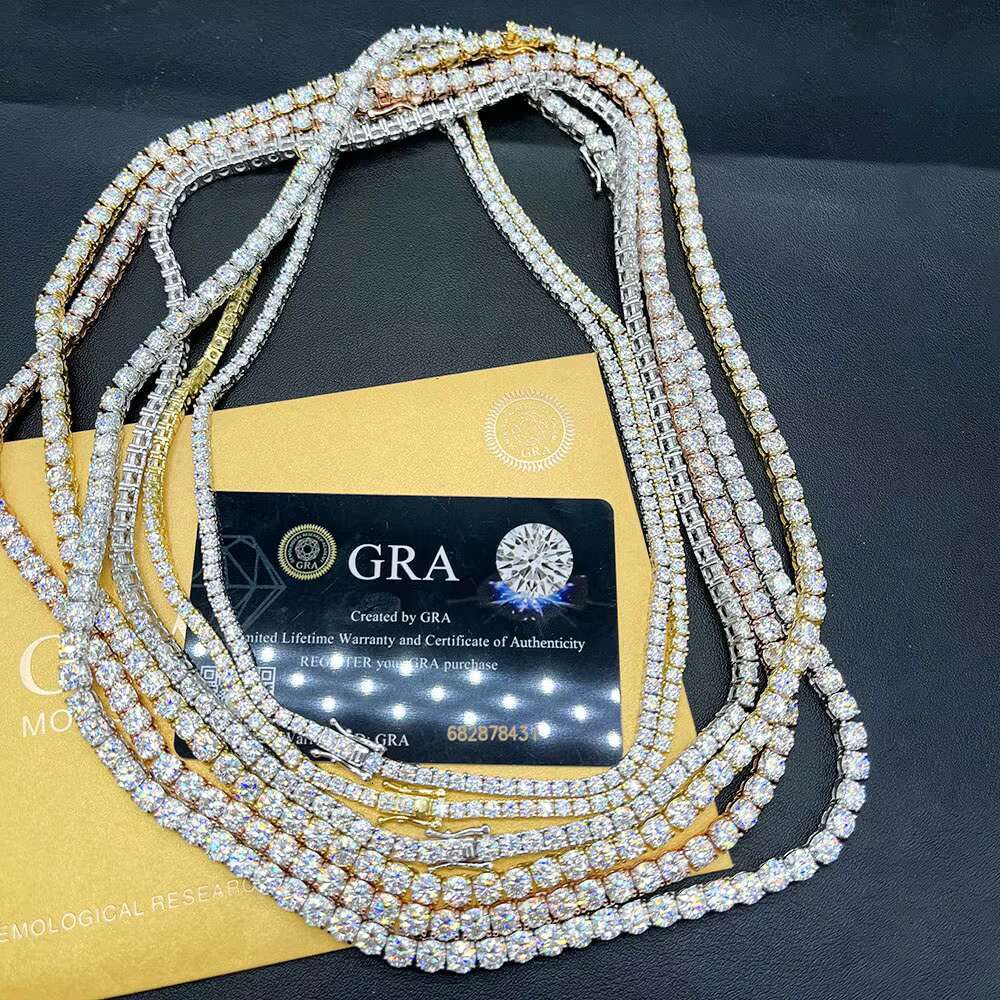 Hiphop Jewelry Pass Diamond Test 3mm--5mm Wide 925 Silver Gold Plated Moissanite Diamond Tennis Necklace/bracelet Chain