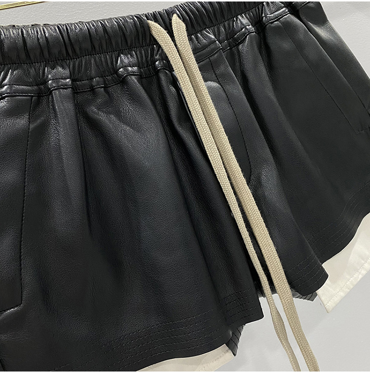 Men's Shorts Women's Fashion Basic SUBHUMAN PU Leather Four Corner Pockets Comfortable Versatile Black Short Pants