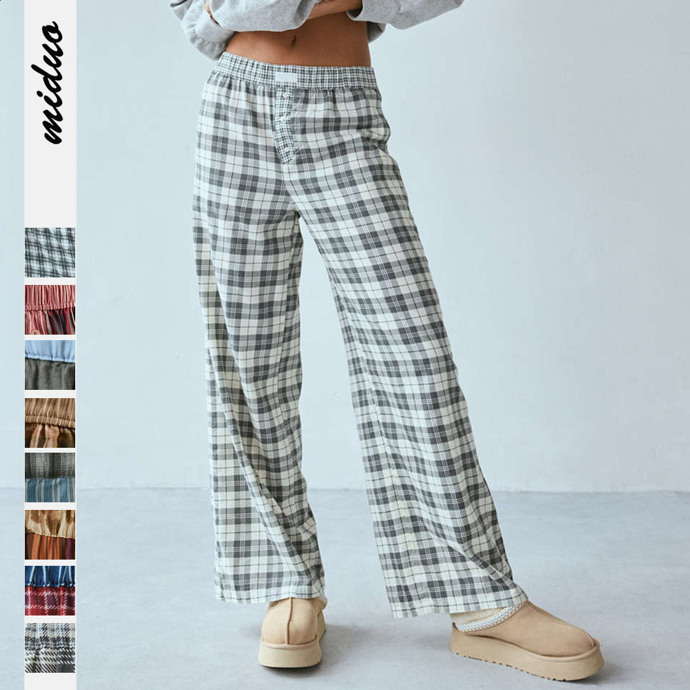 2025 Spring/Summer New Womens Casual Comfortable plaid Pants Straight Leg Wide Leg Pants for Women 250108