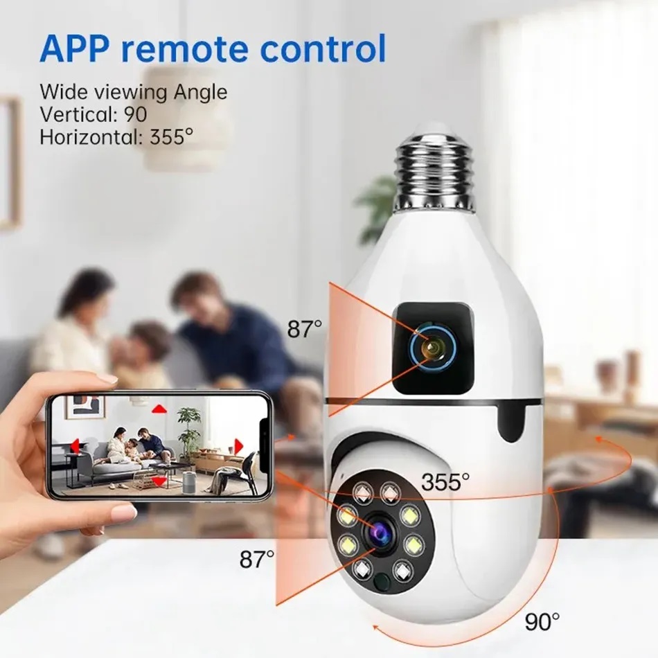 4MP E27 Dual Lens Bulb Camera WiFi Surveillance Night Vision 360 PTZ IP Cameras Human Tracking Indoor CCTV Security Monitor HD 1080P
