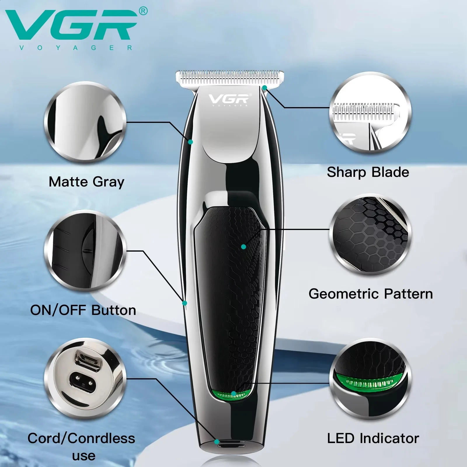 VGR Barber Professional Barber Rechargeable Barber Trimming Cordless Electric Mens Zero Clipper V-030 250326