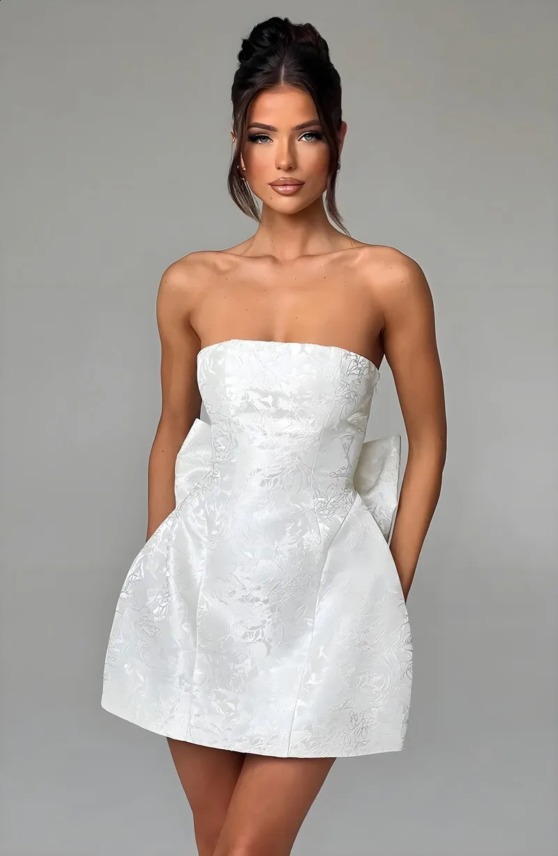 strapless sexy backless short skirt with fashionable strap style bow jacquard dress elegant ball dress 250327