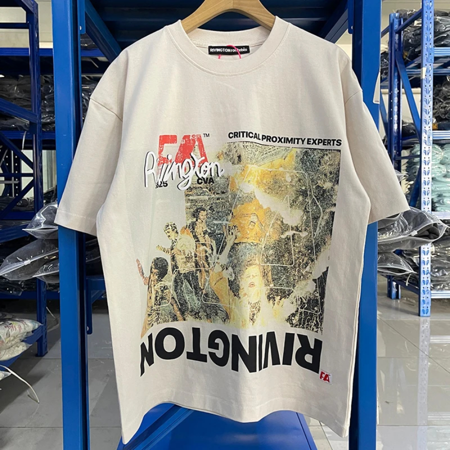Vintage White Graphics Print T Shirt Men Women High Street Oversized Tee Tops Best Quality Cotton T-Shirt