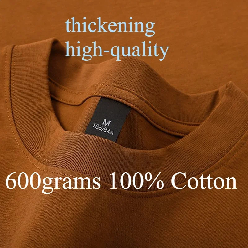 600grams 100% Cotton Men Oversized Heavyweight T Shirt Summer Women Short Sleeve Top Casual Mens Tees 250327