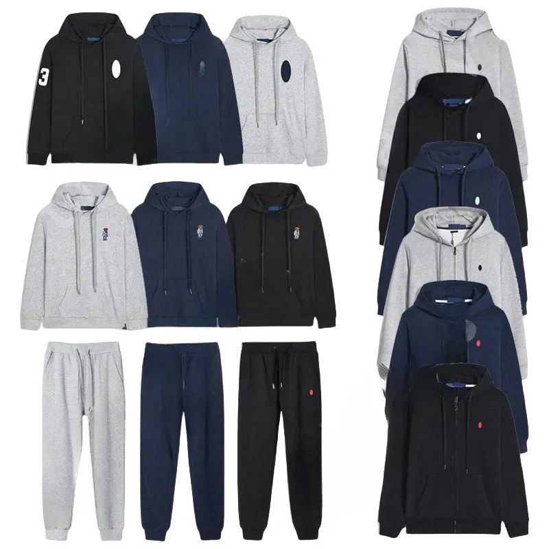 Men Polo Tracksuit Set Zip Up Hoodie Men Polo Hoodie Designer hoodie Pullover Cotton raphlauren Long Sleeve Polos Hoodies Woman Sweater Grey Hoodie Designer Joggers
