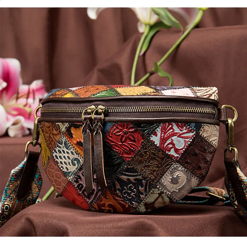 Fashion Bohemia Waist Bag for Women Genuine Leather Waist Packs Female Cowhide Crossbody Bag Womens Fanny Shoulder Bag 250327