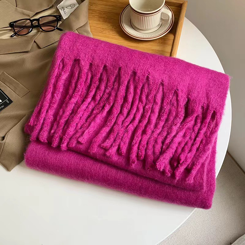 K250 2025 new soft and fluffy solid color scarf for women winter thick imitation cashmere shawl Korean style warm neck scarf all-match
