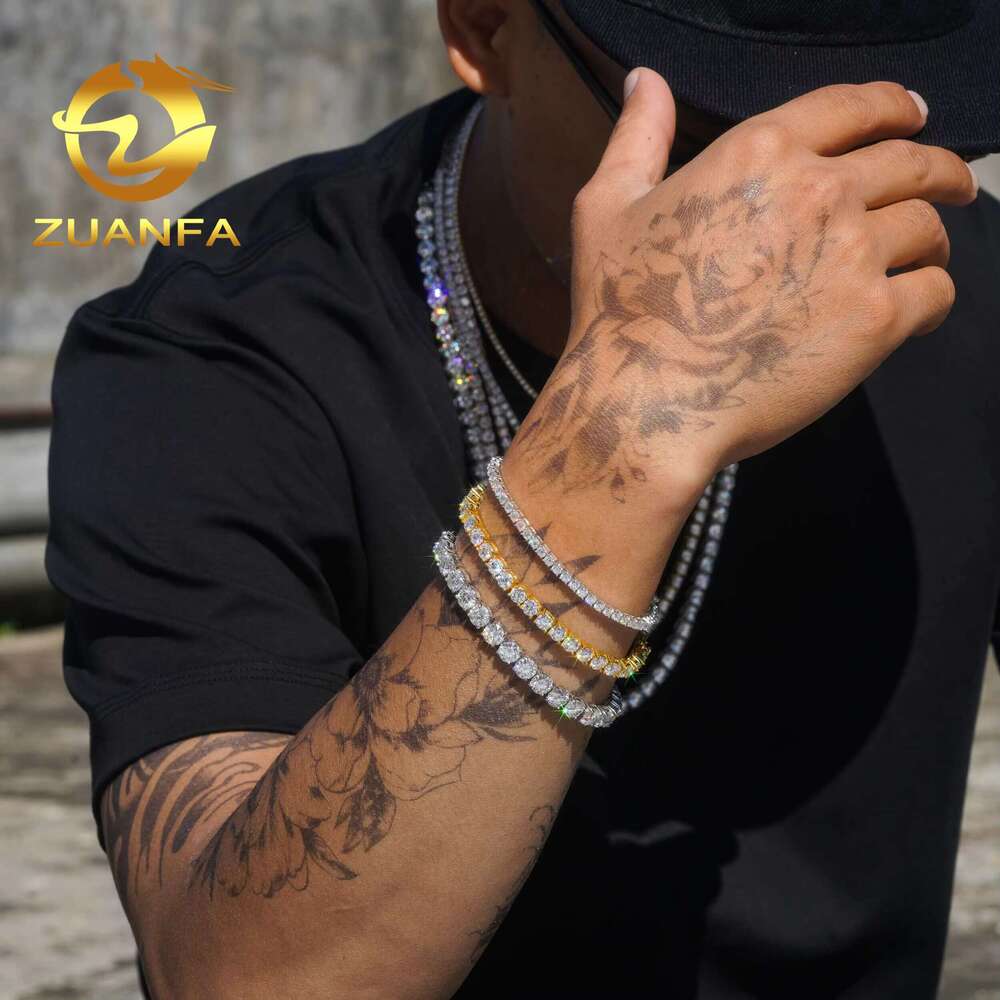 Factory Price Bracelet Necklace Pass Tester Vvs Moissanite Hip Hop Jewelry Sier Lab Dia Tennis Chain