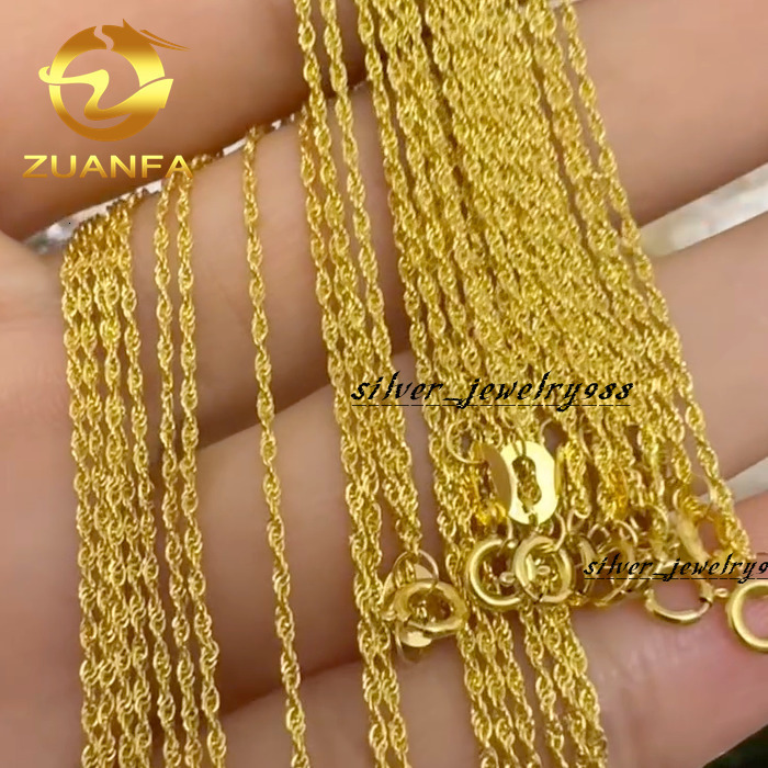 Trendy AU750 18k Solid Real Gold 1.6mm 1.8mm 2.5mm Rope Chain Necklace Link Chain Fashion Jewelry Pure Yellow Gold Rope Chain