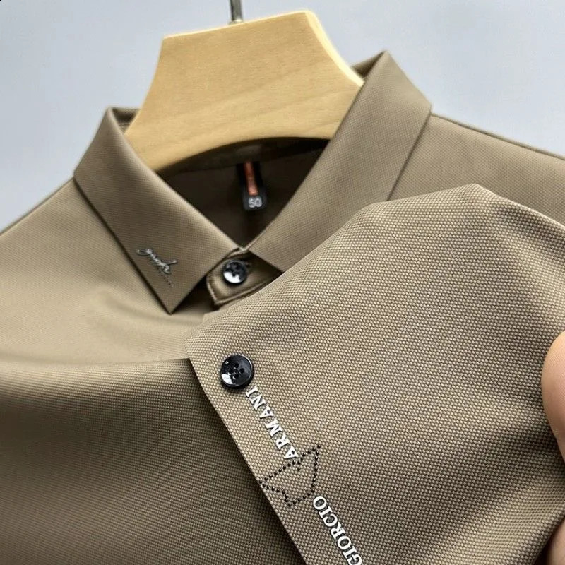 High end embryo fashion polo shirt short sleeved mens summer ice silk seamless breathable casual collar T-shirt 250327