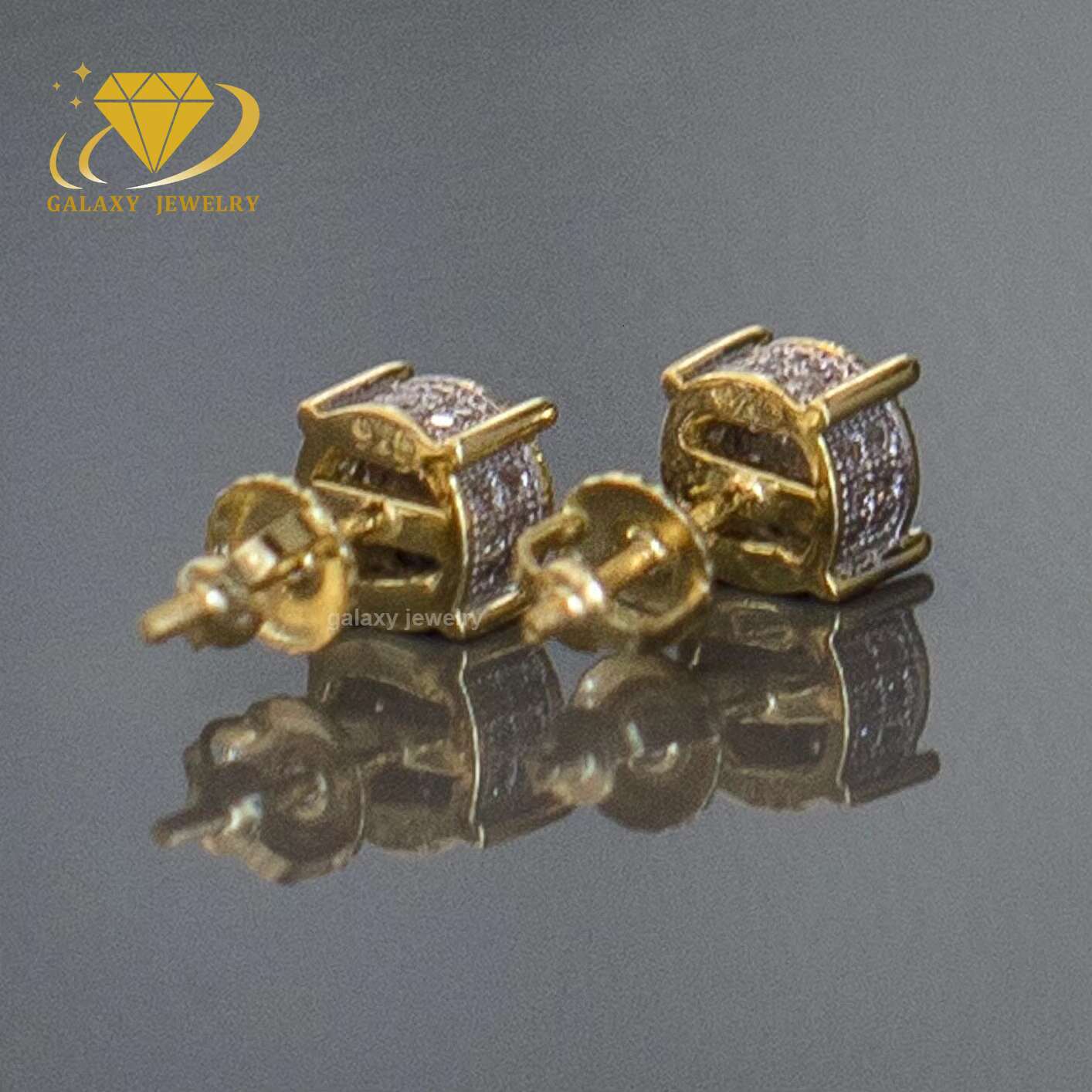 Hip Hop Mens Round Screw Back 925 Sterling Silver Micro Pave 4 Prong Moissanite Round Stud Small Earrings