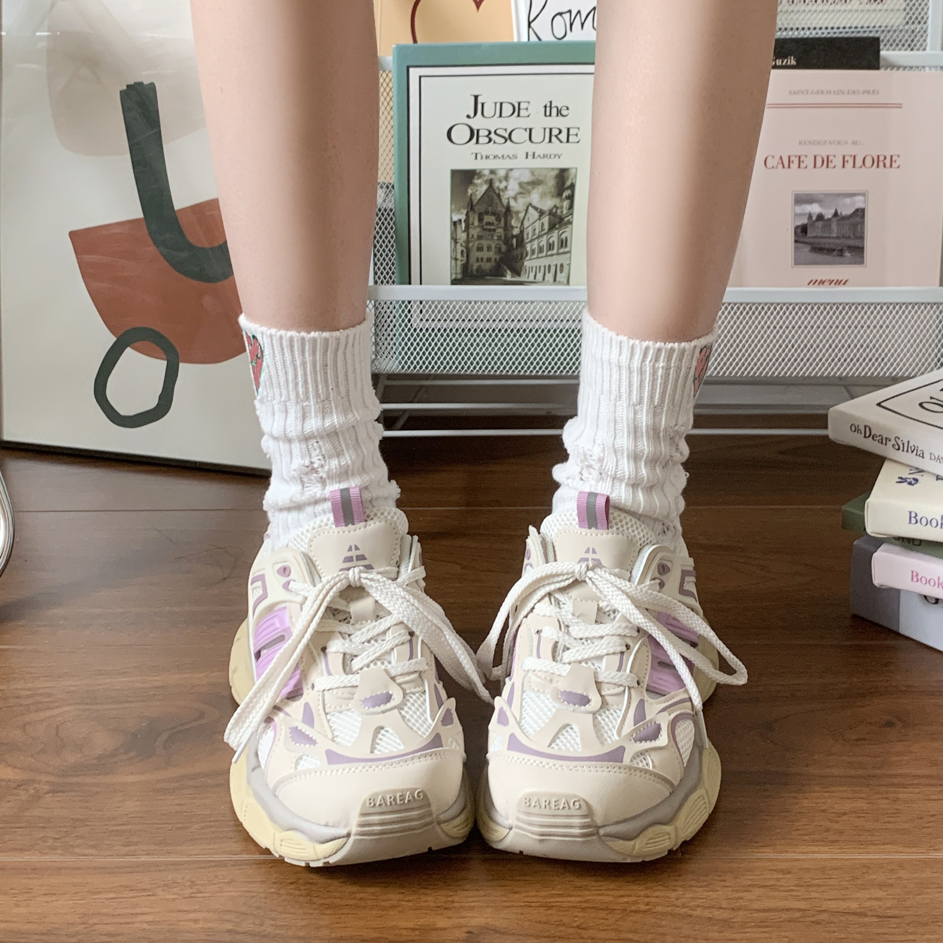 Women's white thick-soled dad shoes new style for 2025 summer mesh lightweight sports shoes