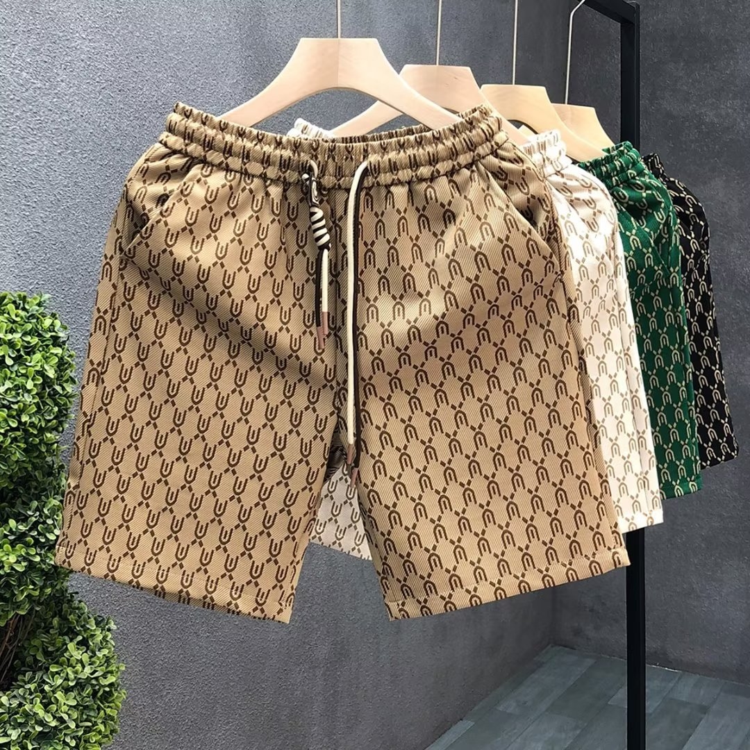 Beach shorts Men's summer quarter pants trend straight leg casual thin loose plus size pants Black khaki green