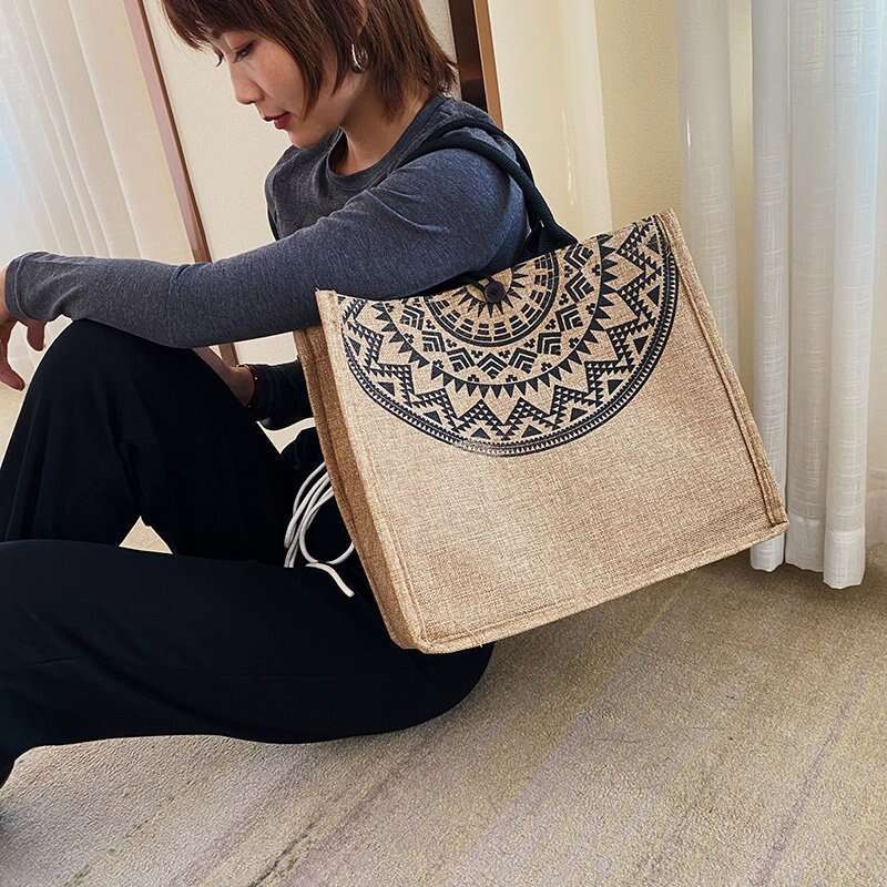 Women's handbag, 2023 Korean version, composite yellow linen bag, fashionable single shoulder shopping bag