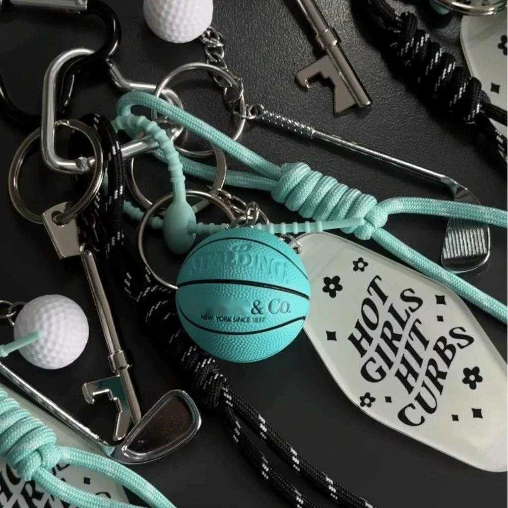Keychains Lanyards Handmade Colorful Rope Woven Bead Keychain Bag Pendant Sports Basketball Car Gift For Men And Women H250115 N4I5