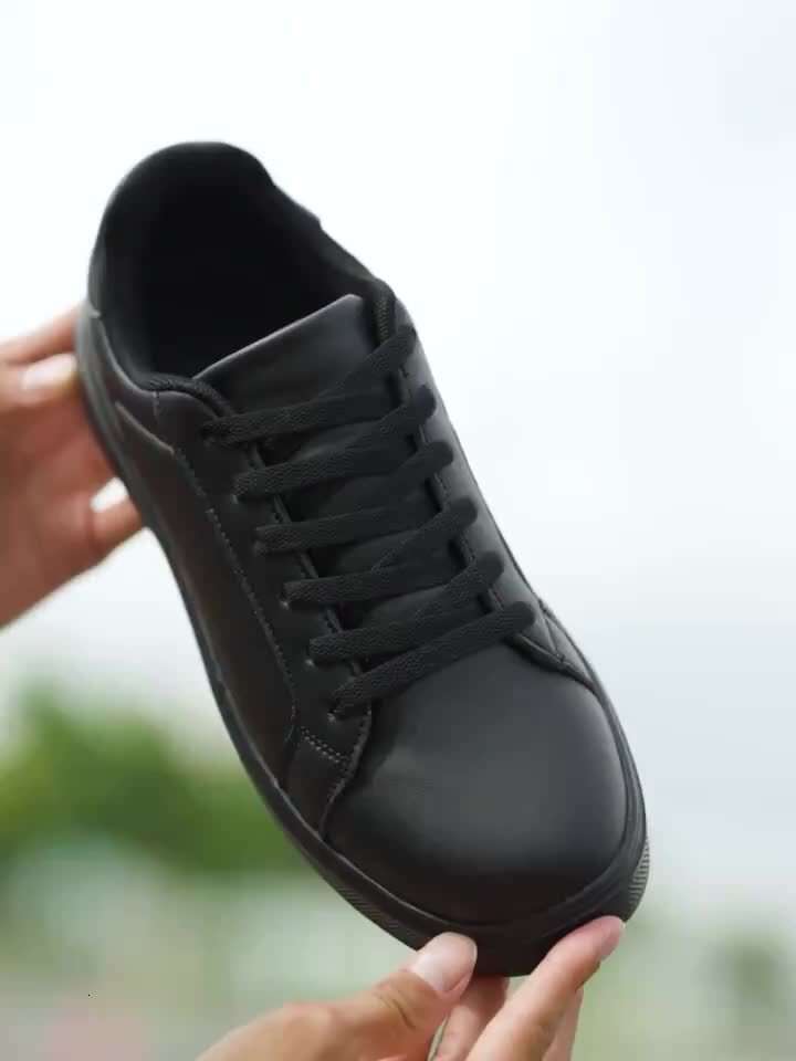 designer shoes men's Classic Black Faux Sneakers, Round Toe Casual Sports Style All-Season Slip-Resistant Durable Shoes with EVA Sole Breathable