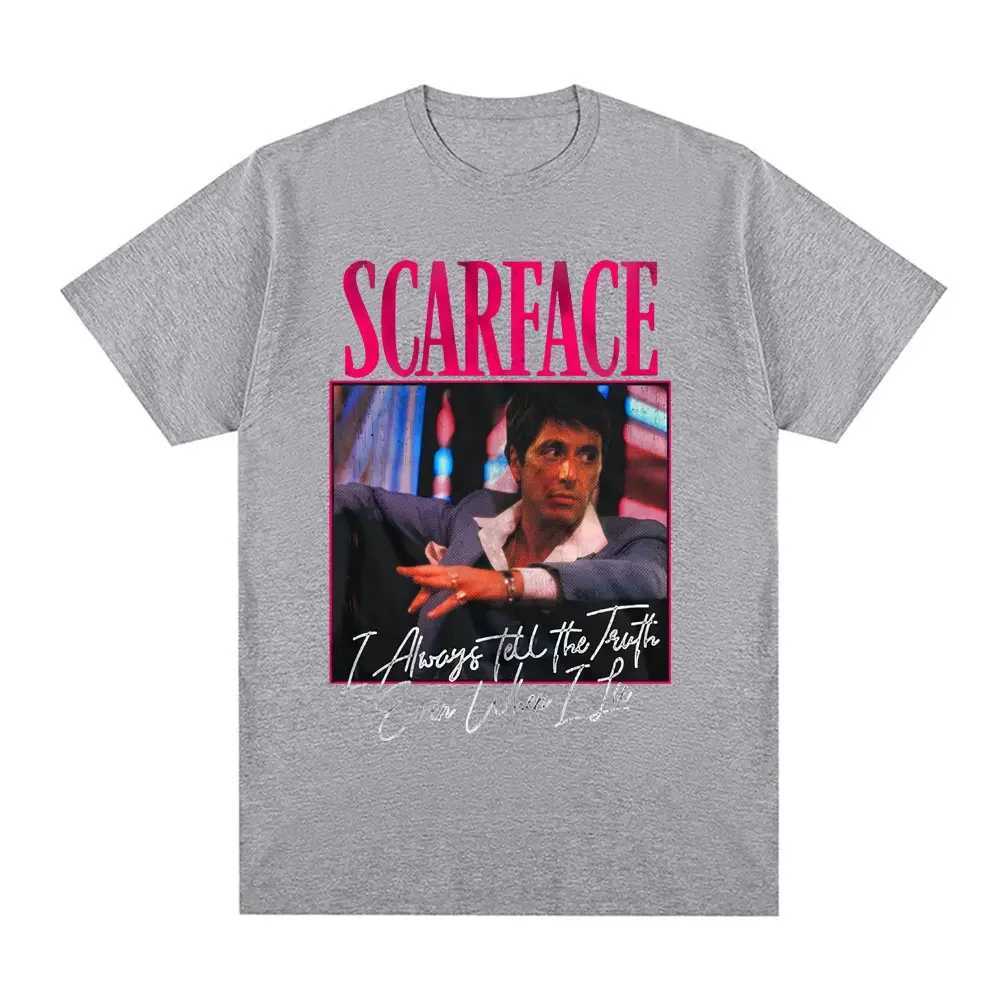 Scarface movies always tell the truth even if I lie Tony Montana graphic T-shirt mens retro punk oversized T-shirtXJ250328