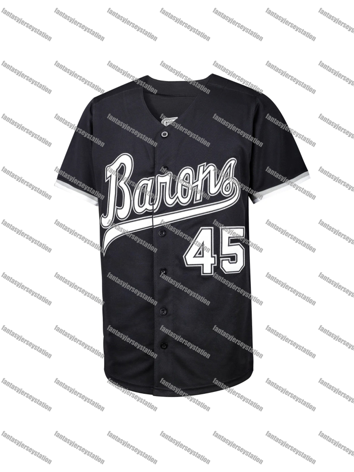 Men's 45 Black Embroidered Jordan Baseball Jersey 100% Polyester, V-Neck, Slight Stretch Fabric, Letter and Number Pattern,Loose Fit Knit Fabric 
