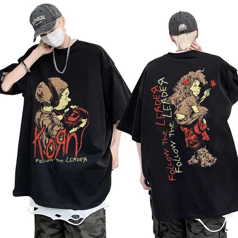 Korn Follow The Leader portable T-shirt mens metal gothic rock band T-shirt unisex clothing retro oversized T-shirtXJ250328