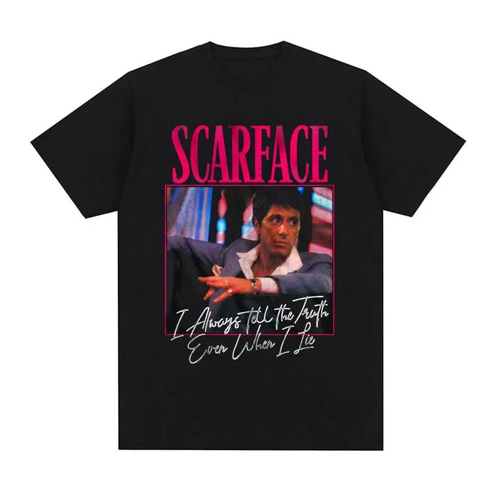Scarface movies always tell the truth even if I lie Tony Montana graphic T-shirt mens retro punk oversized T-shirtXJ250328