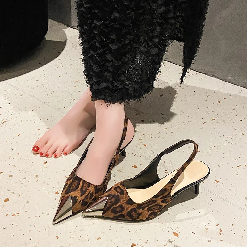 Summer High Heel Women Leopard Sandals Fashion Pointed Toe Singbacks Shoes Ladies Elegant Dancing Party Pumps 250327