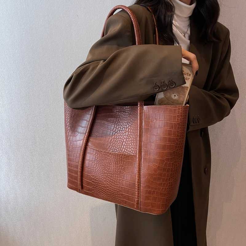 MOODS Crocodile Pattern Women Bag Set 2-IN-1 Big Capacity Shopping Shoulder Totes Pure Color Soft PU Leather 2024 Latest Handbag Z250328