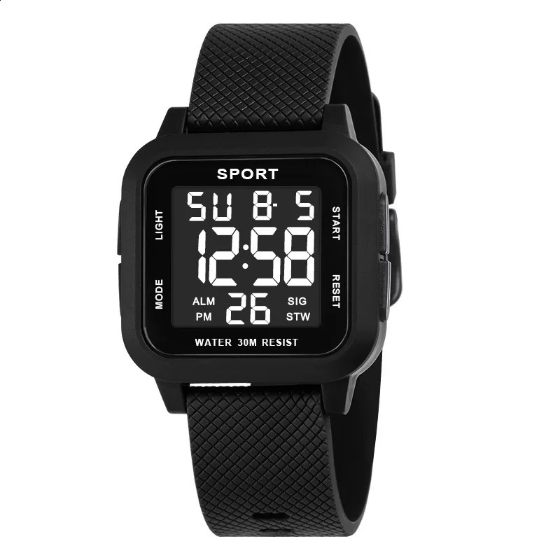 YIKAZE Black Sports Watch Mens Digital Watch Alarm Chrono Clock 3Bar Waterproof Military Men Watches LED Electronic Wristwatch 250328