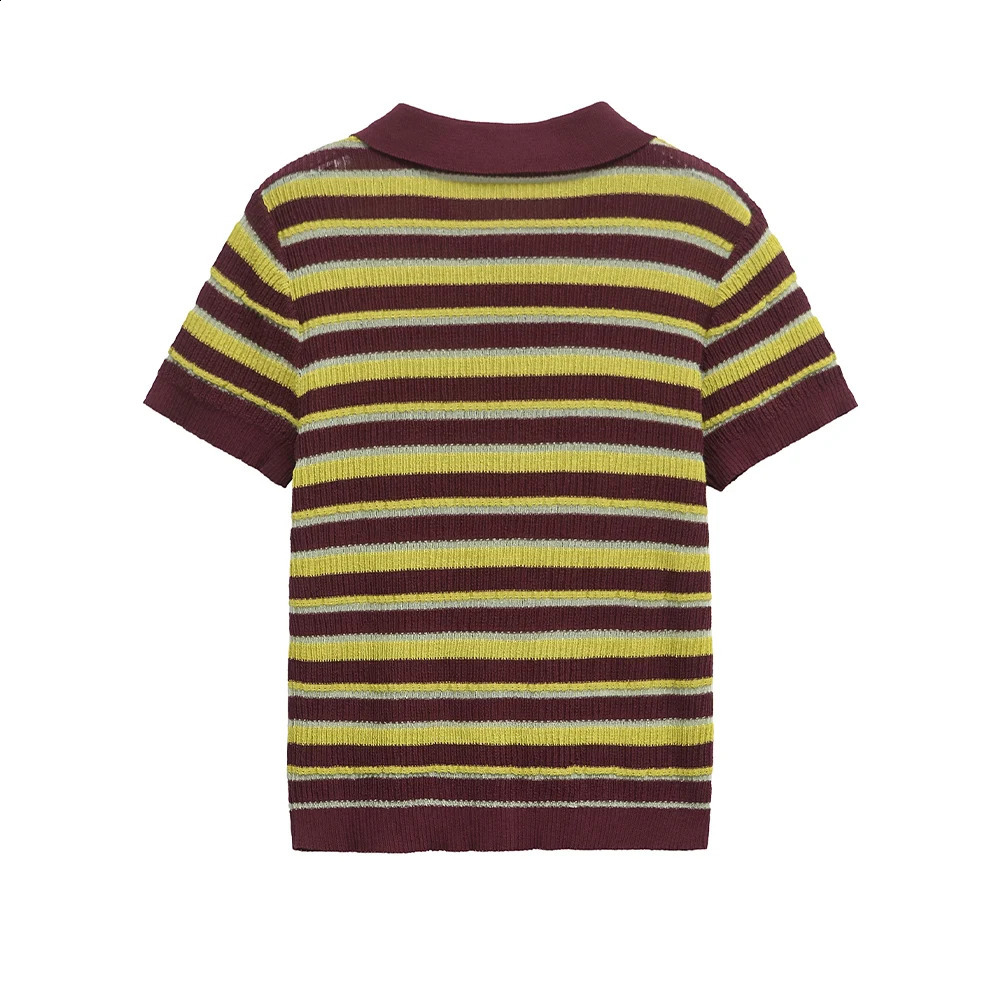 2025 Spring/Summer Product Fashion Womens Wear Color Contrasting Stripe POLO Collar Short Sleeve Knitted Shirt Casual Versa 250328
