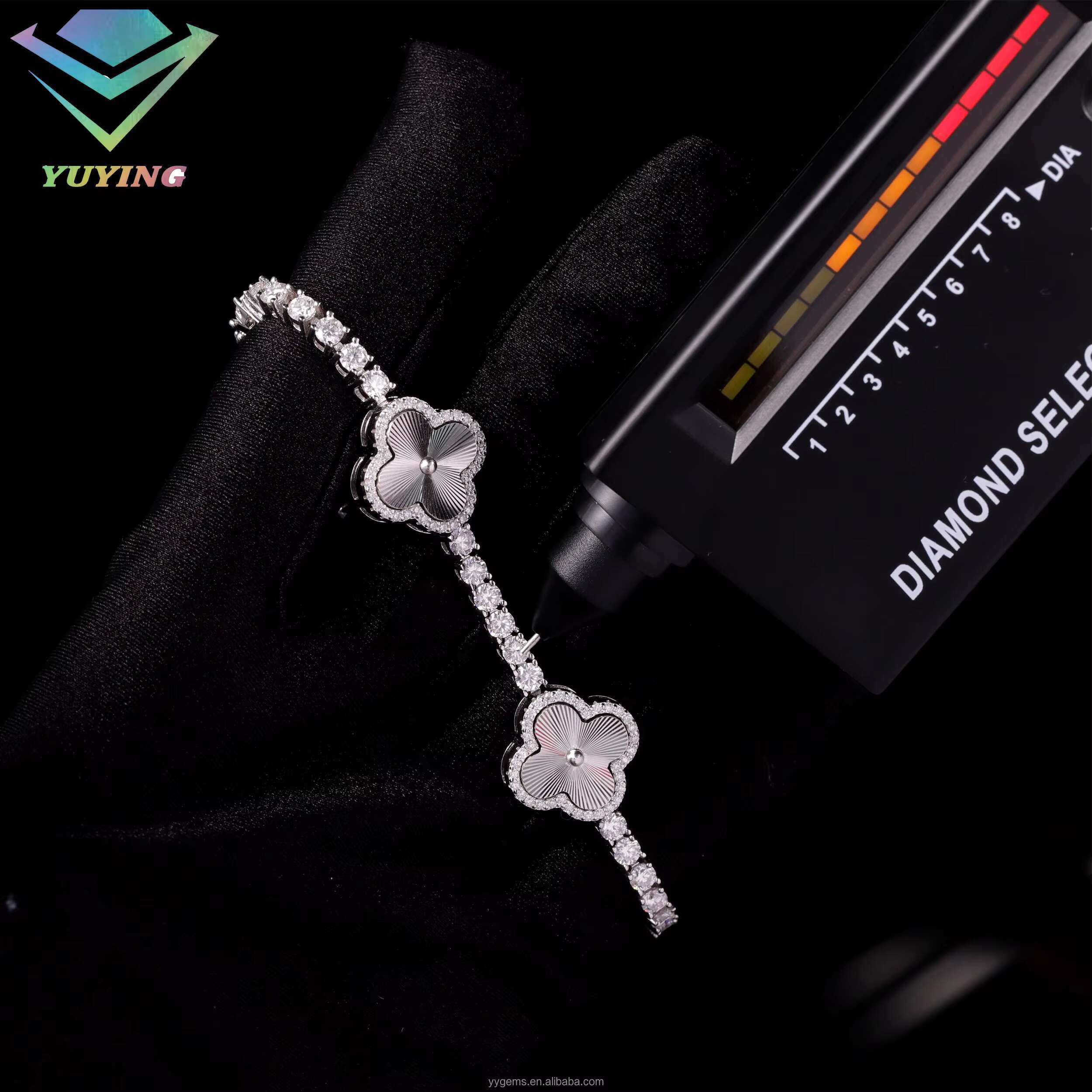 Hot Sale Clover Tennis Bracelet 3mm 4mm wide 925 Sterling Silver Hip Hop Bracelet VVS Moissanite Lucky Clover Tennis Bracelet