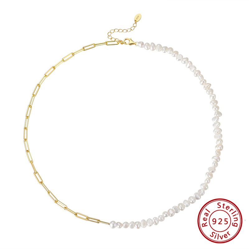 ORSA JEWELS Unique 925 Silver Paper Clip Chain Pearl Choker Necklace Vintage Chunky Link Necklace for Women Chain Jewelry GPN13