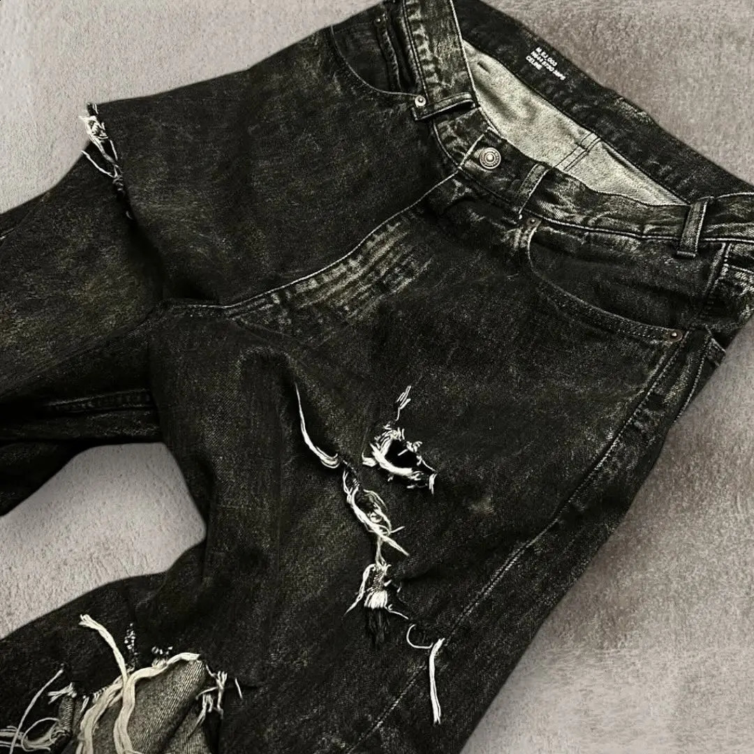 2024 Black Ripped Baggy Jeans Goth Retro Y2k Denim Pants Men and Women Casual Hip Hop Straight Wide Leg Trousers Streetwear 250322
