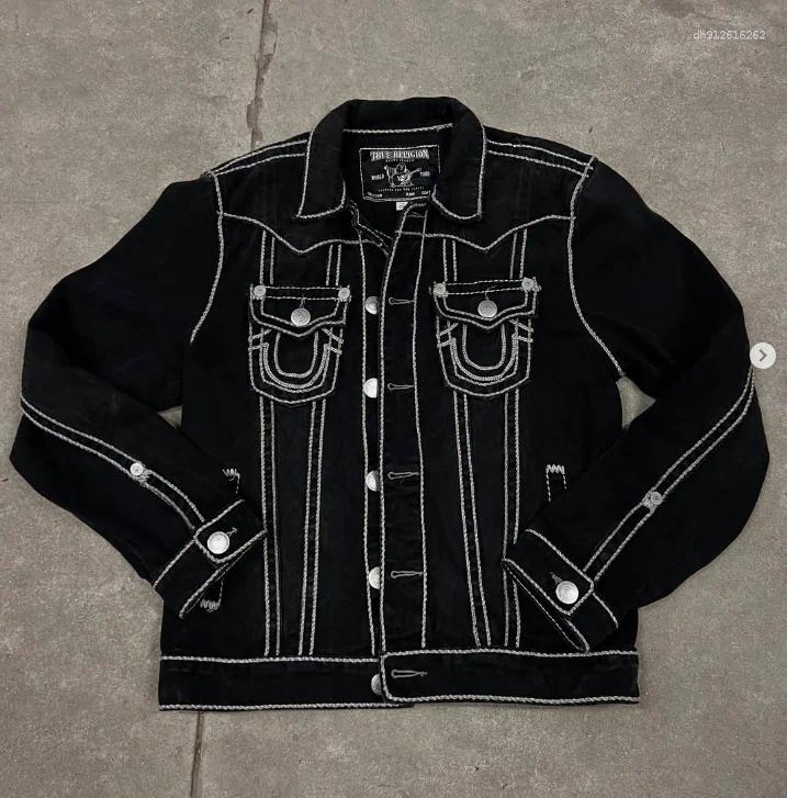Men's Jackets Y2k Denim Jacket American Fashion Brand Street Hip-hop Retro Clothing Letter Embroidery Motorcycle Sports Thickened Top