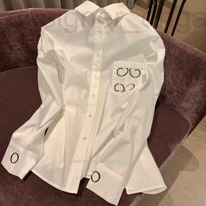 Women's Blouses & Shirts designer Designer Embroidered Blouse: Elegant White Long Sleeve Button-Up Shirt for Women BTX6
