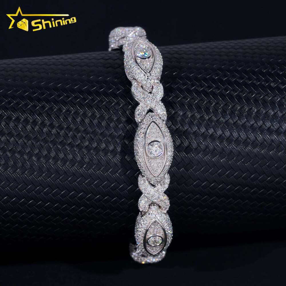 Pass Tester Sier GoldPlated HipHop Jewelry Mens Eye VVS Moissanite Cuban Bracelet