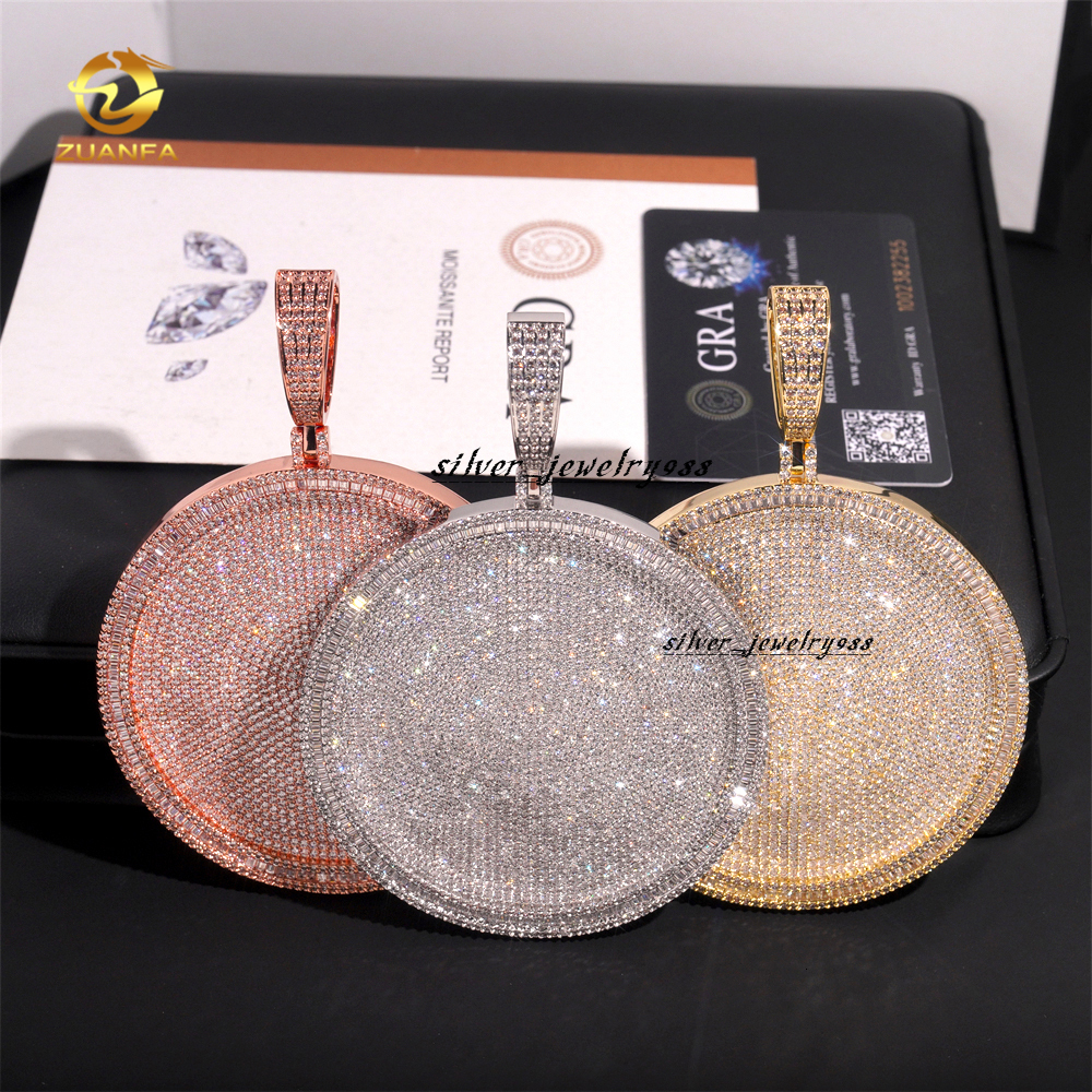 Big 3inch Round Custom Pendant Moissanite Diamond Hip Hop Jewelry Iced Out Pendant for Cuban Link Chain 925 Silver