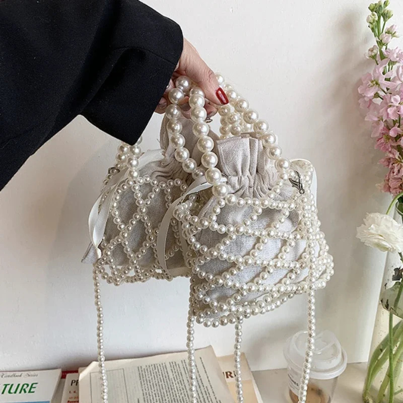 Women Pearl Bag Small Mini Tote Bucket Bag Woven Crossbody Hand Bags for Women Coin Purse Wallet Handbag Ladies Shoulder Bags 250407