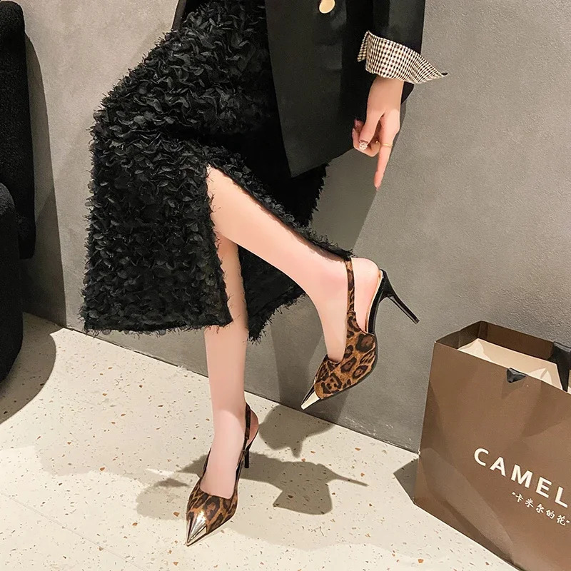 Summer High Heel Women Leopard Sandals Fashion Pointed Toe Singbacks Shoes Ladies Elegant Dancing Party Pumps 250327