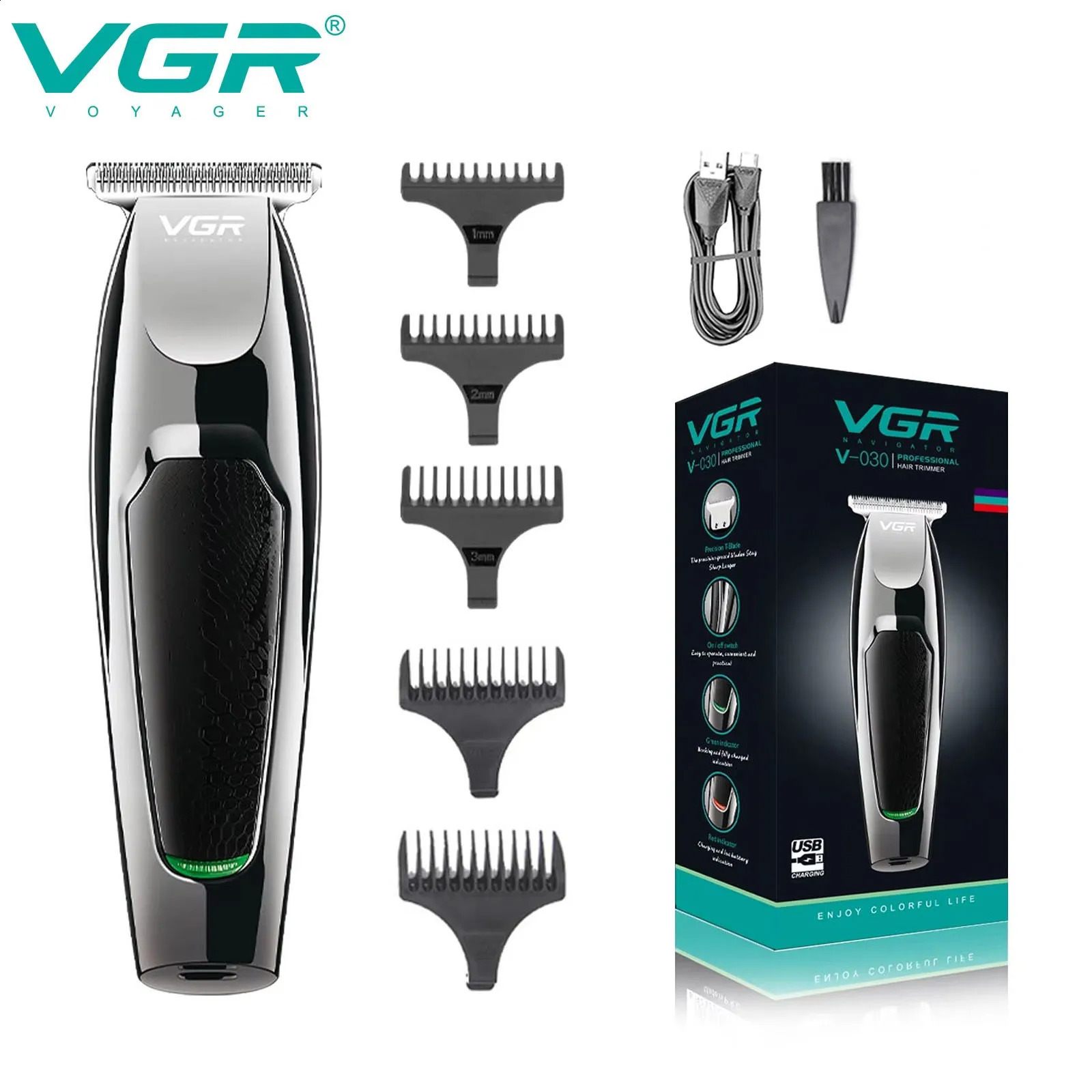 VGR Barber Professional Barber Rechargeable Barber Trimming Cordless Electric Mens Zero Clipper V-030 250326