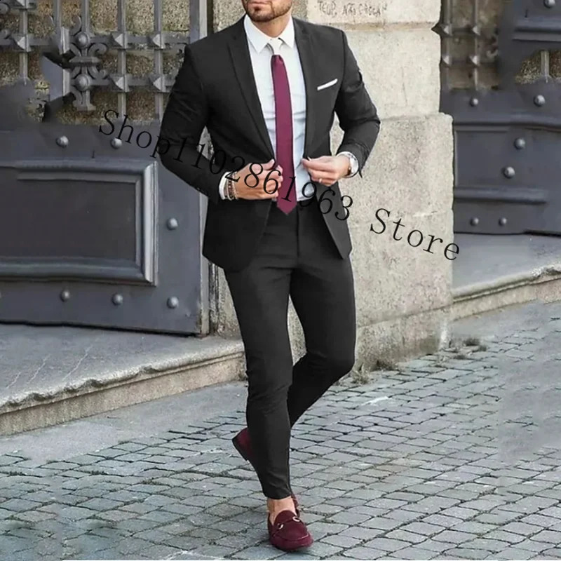 Burgundy Suits Men Blazer Slim Fit 2 Pieces Tuxedos Casual Groomsmen Wedding Suits Groom Tuexdos Jacket Pants Trajes De Hombre 250327