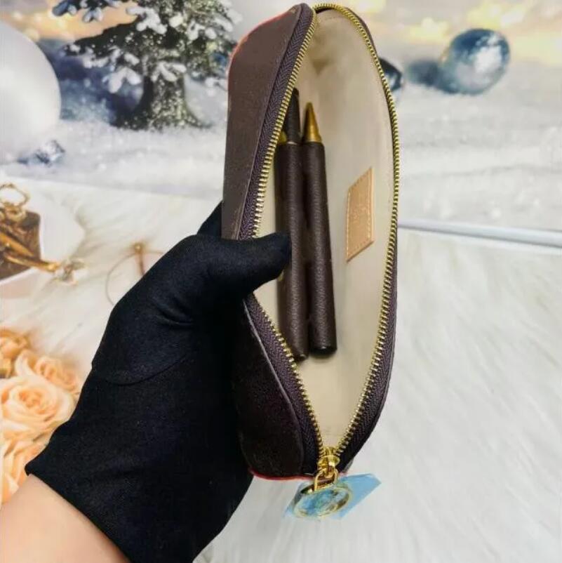 Designer Charm Jewelry Pouches with Zipper portable Leather Pen Bag Children's pencil case Lady Lipstick Eyebrow Pencil Storage Boxes 3 colors to choose from