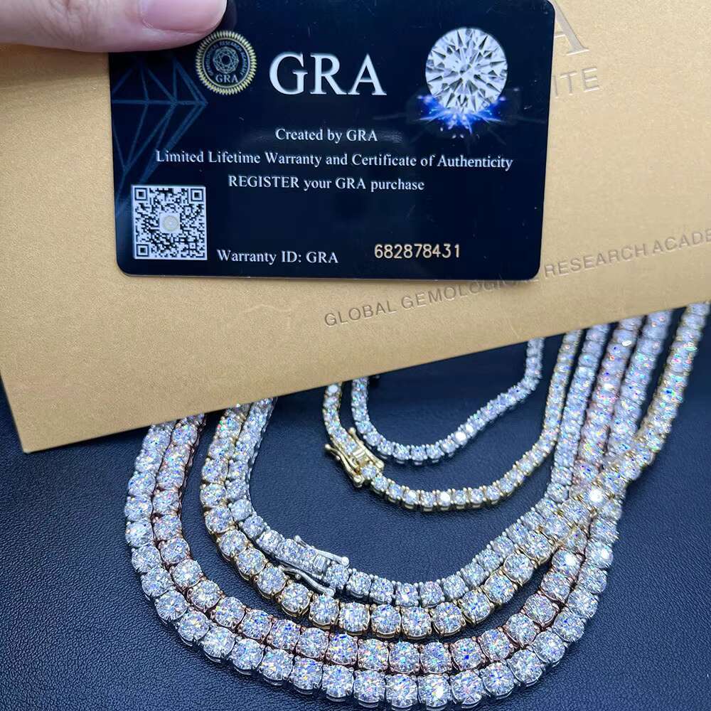 Hiphop Jewelry Pass Diamond Test 3mm--5mm Wide 925 Silver Gold Plated Moissanite Diamond Tennis Necklace/bracelet Chain