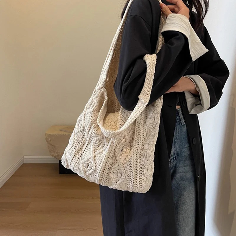 New Free Shipping Designer Bag Wool Knit Shoulder Shopping For Women Vintage Cotton Cloth Girls Tote Shopper Large Female Handbag Bag