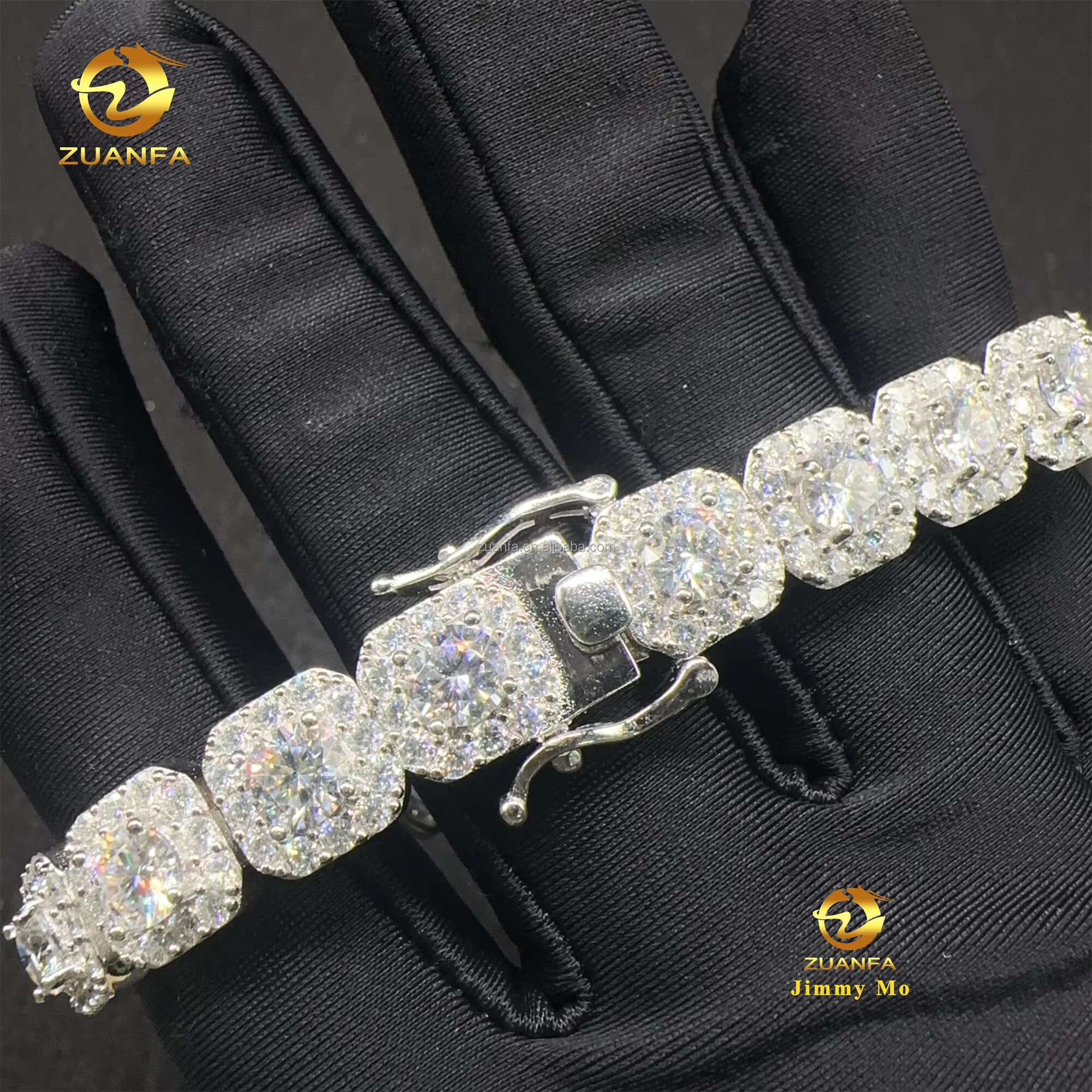 Bulk Stock Fashion 10MM Luxury 925 Sterling Silver Iced Out Hip Hop Jewelry VVS Moissanite Diamond Cut Cluster Tennis Bracelet