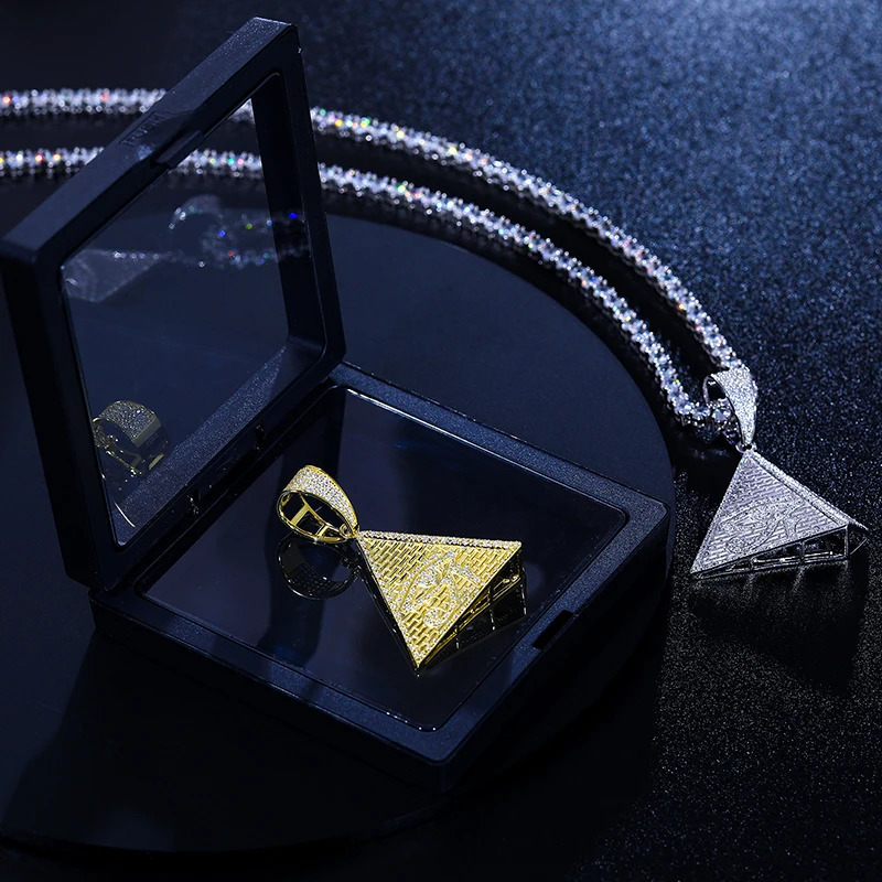 Hip Hop Sterling Silver Egyptian Pyramid Eye Of Horus Pendant Necklace Iced Out Micro Paved D Color Charm Jewelry 250327