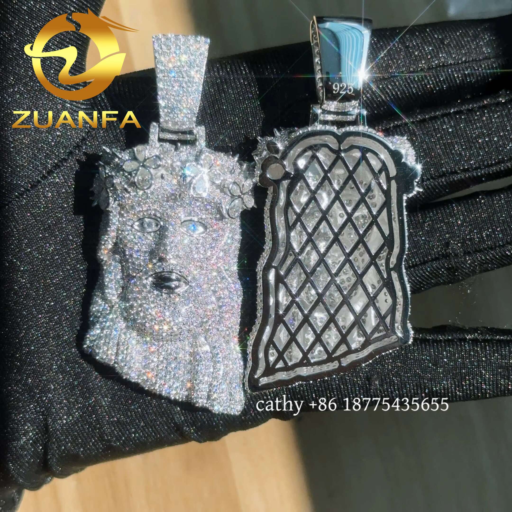 Instock 925 Sterling Silver Jesus Head VVS Moissanite Diamond Pendant Pass Diamond test Iced Out Pendant for Cuban Link Chain