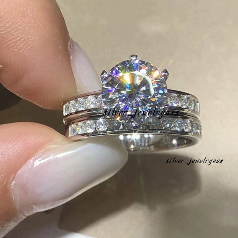 2024 Choucong Six Claw Wedding Rings Classical Jewelry 925 Sterling Silver Fill Large Round Cut 5A Cubic moissanite Diamond Women Couple Bridal Ring S