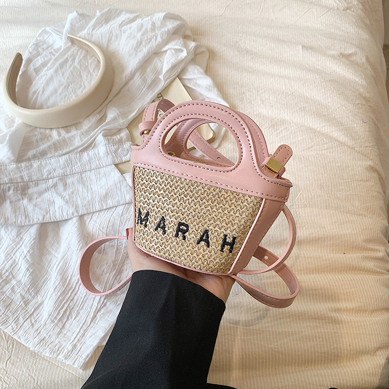 Retro childrens bag New straw handbag Princess little girl out crossbody bag