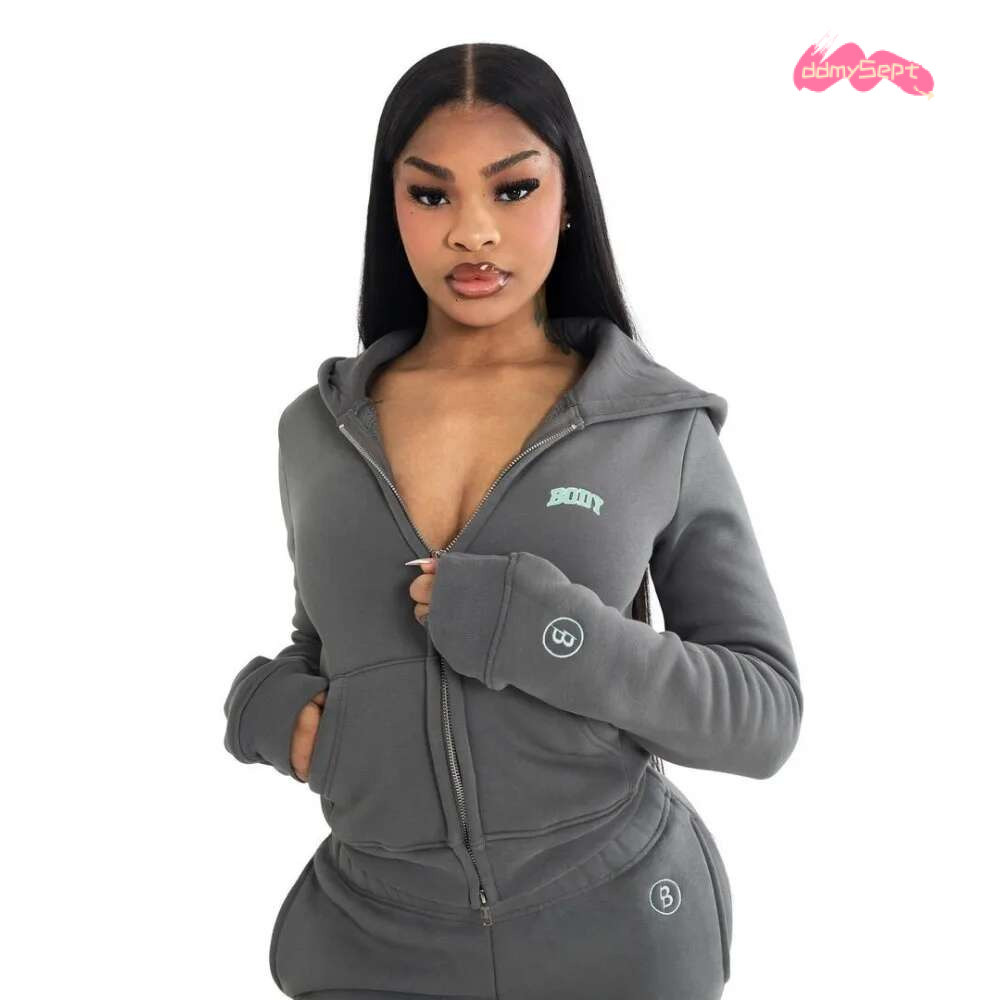 2025 Fashionable Embroidered Women's Thickened Sweatshirt Suit Casual Style Autumn/Winter Collection Chinese Mainland Origin ddmySept